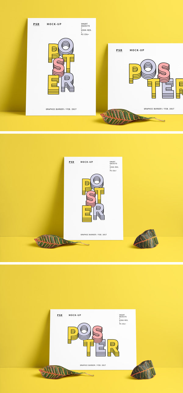 A4 Paper Folded Poster PSD Mockup Pack on Yellow Images Creative Store