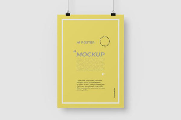 A4 Paper Folded Poster PSD Mockup Pack on Yellow Images Creative Store