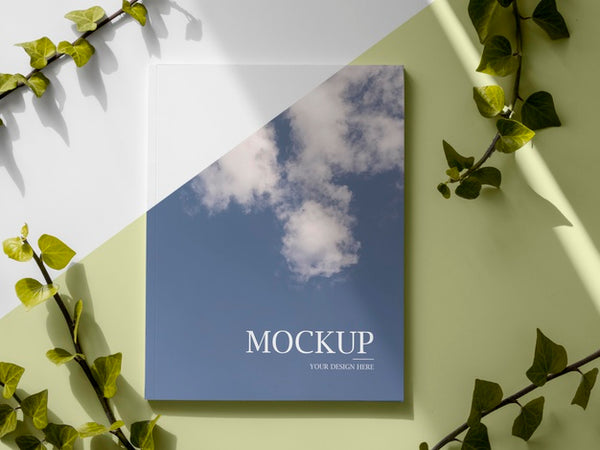 Assortment With Magazine And Leaves Flat Lay Psd - Mockup Hunt