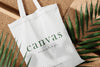 Clean Minimal Bag Canvas Mockup On Plate With Leaves Background. Psd File. Psd