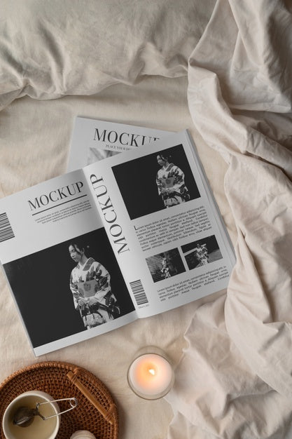 Close Up On Magazine In The Bedroom Psd - Mockup Hunt
