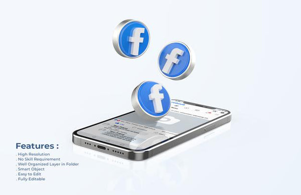 Facebook On Mobile Phone Mockup With 3D Icons Psd - Mockup Hunt