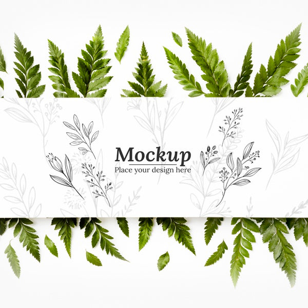 Flat Lay Of Mock-Up With Leaves Psd - Mockup Hunt