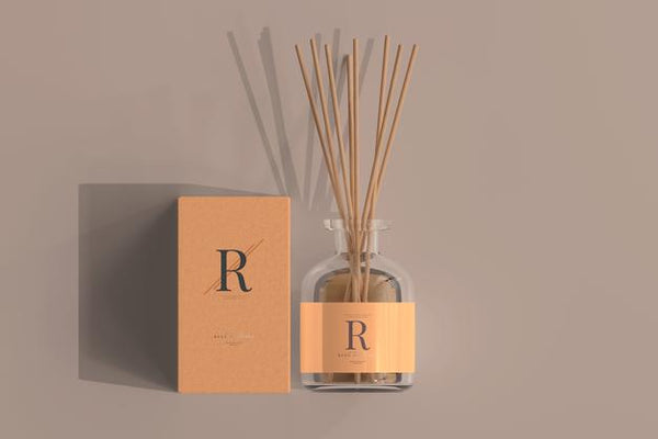 Incense Air Freshener Reed Diffuser Glass Bottle With Box Mockup Psd -  Mockup Hunt