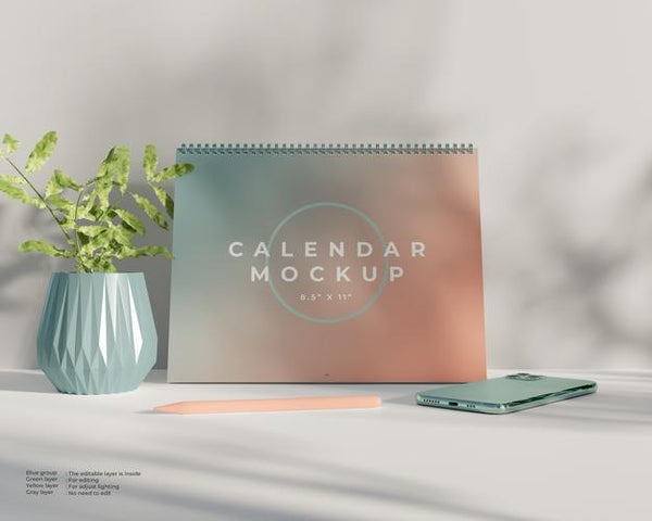 Minimalist Standing Wall Calendar Mockup Psd - Mockup Hunt