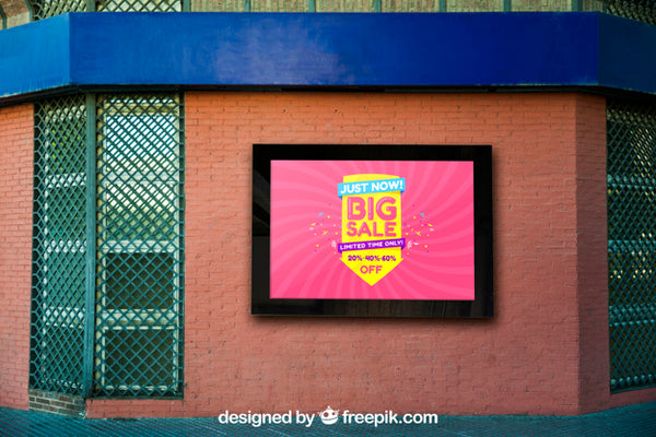 Mockup Of Billboard On Brick Wall Building Psd - Mockup Hunt