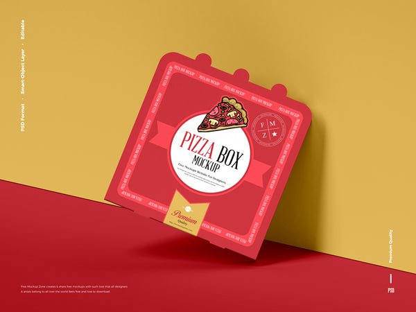 Premium PSD, Open pizza box packaging mockup on wood texture