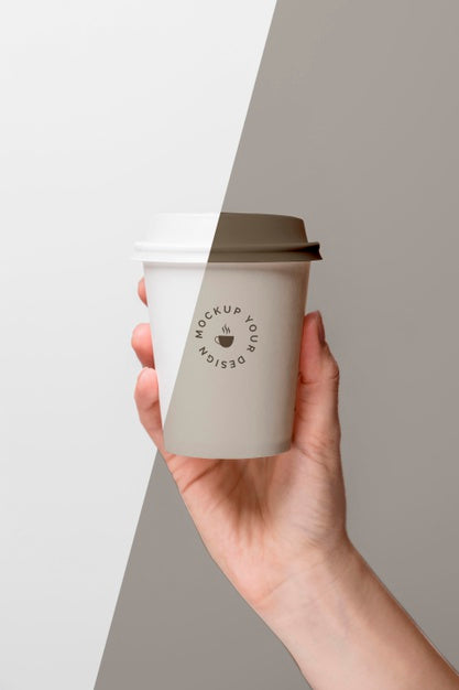 Premium PSD  Take away plastic cover coffee cup with holder mockup