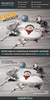 Postcard In Christmas Scenery – Psd Mockup