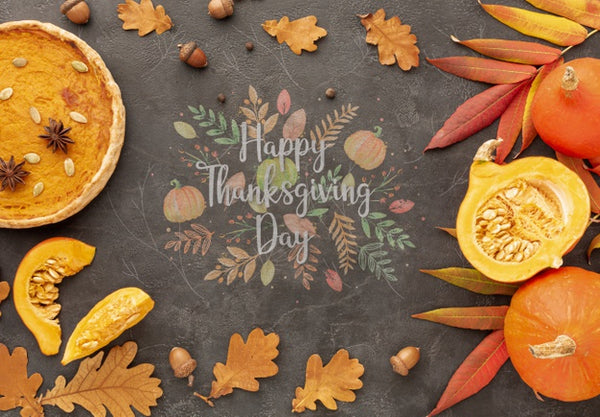 Thanksgiving Concept With Pie And Pumpkin Psd - Mockup Hunt