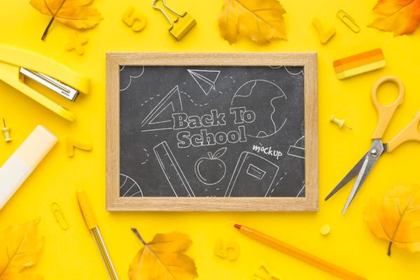 Top View Back To School Elements Assortment Mock-Up Psd - Mockup Hunt