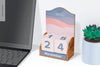 Wooden Infinite Desk Calendar Mockup, On Desk Psd