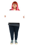 Young Woman Pink Hair Holding Empty Board For Communication Advertising