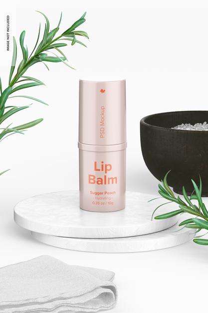 0.35 Oz Lip Balm Mockup On A Surface Psd
