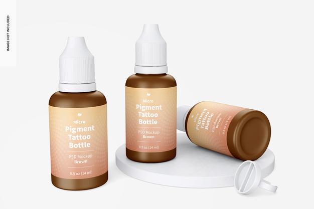 0.5 Oz Micro Pigment Tattoo Bottles Mockup Psd