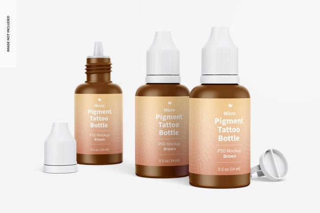 0.5 Oz Micro Pigment Tattoo Bottles Mockup Psd
