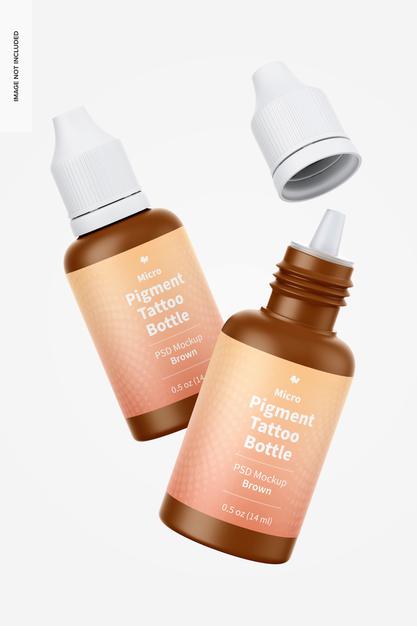 0.5 Oz Micro Pigment Tattoo Bottles Mockup Psd