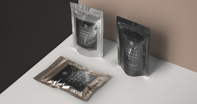 Metal Foil Packaging Mockup Perspective View