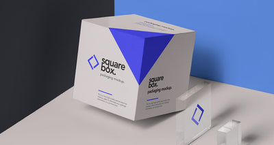 Square Box Packaging and Glass Psd Mockup