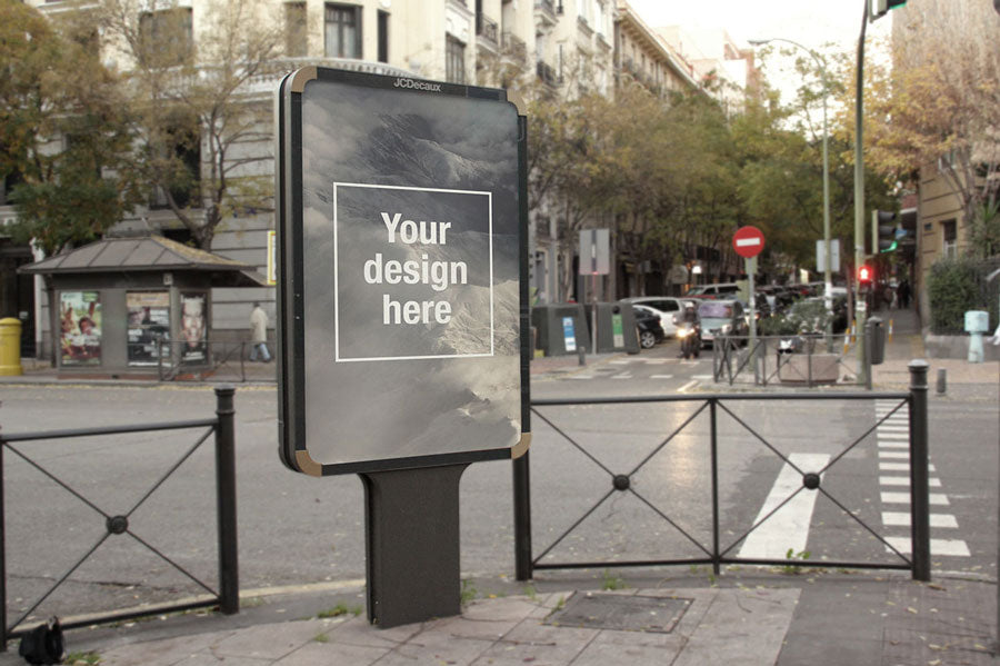 Outdoor Advertising Sign in Street PSD Mockup