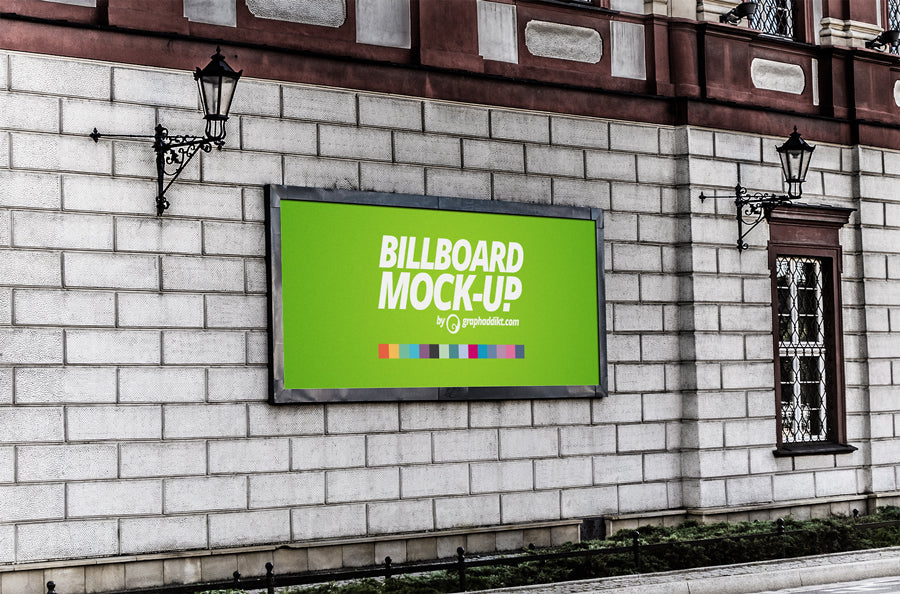 Billboard Sign in a Brick Wall Poster Mockup