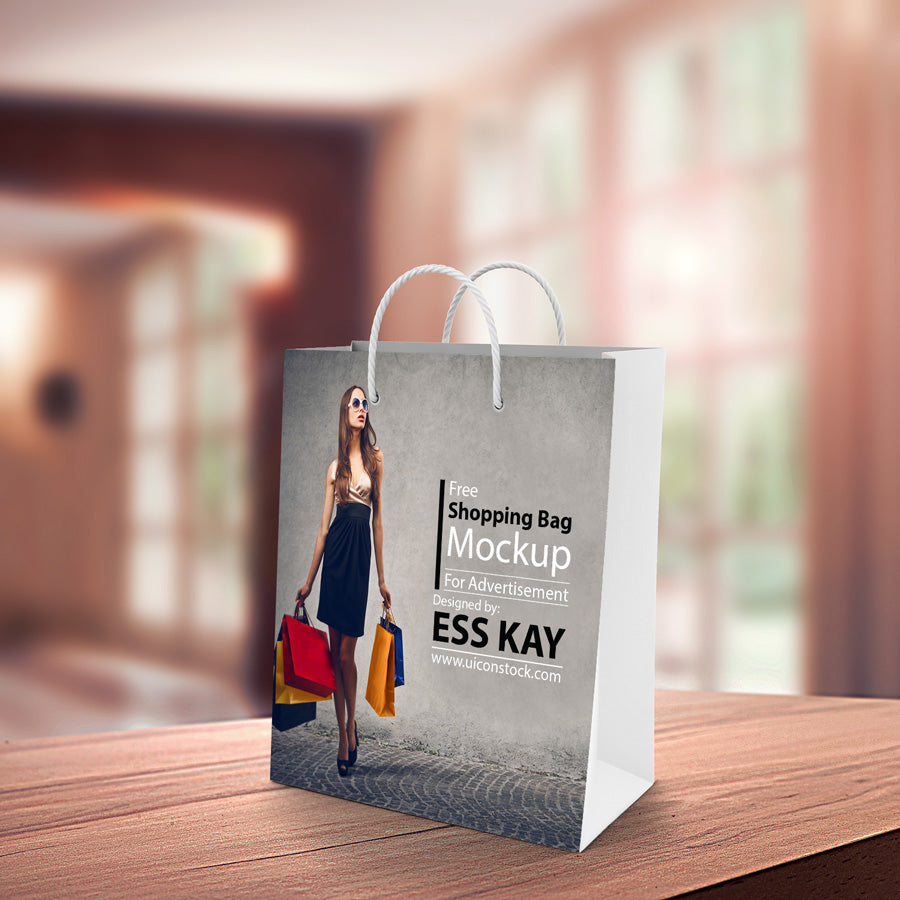 Paper Shopping Bag on Table Mockup
