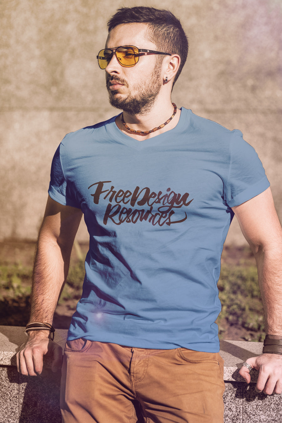 Man with Sunglasses Wearing T-Shirt PSD Fashion Mockup