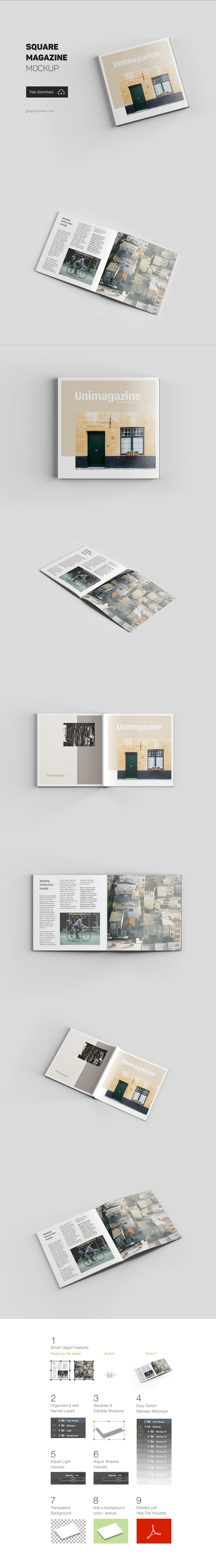 5+ Views of Square Magazine Mockup