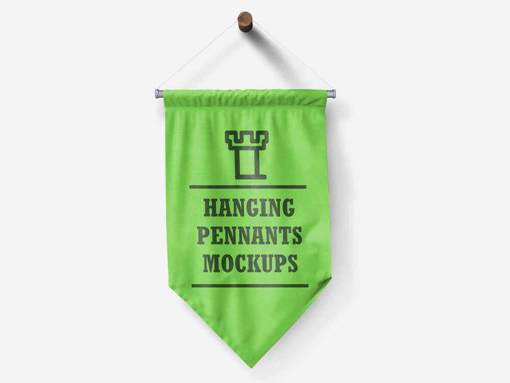 Hanging Wall Flag Pennants Mockups