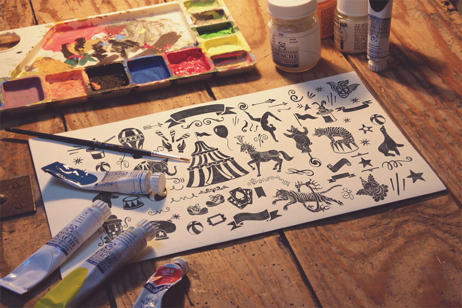 Artist's Art Equipment and Paper Mockup