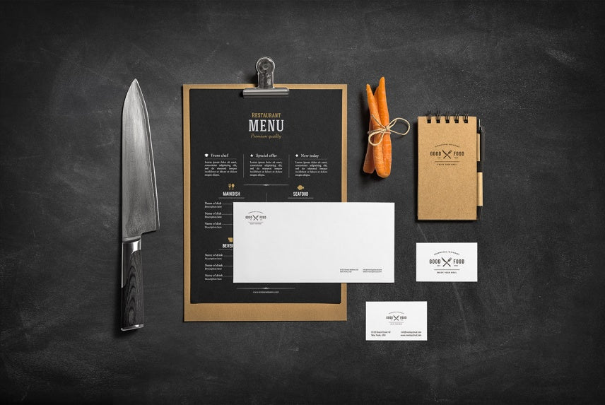 Restaurant Menu and Bar Stationery Branding Mockup