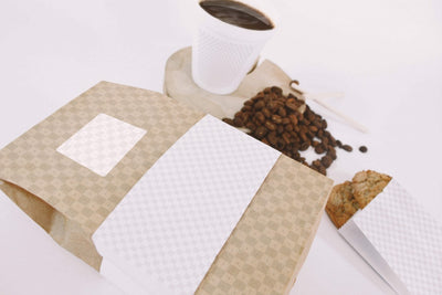 Coffee Bag and Cup Perspective Top View (Mockup)