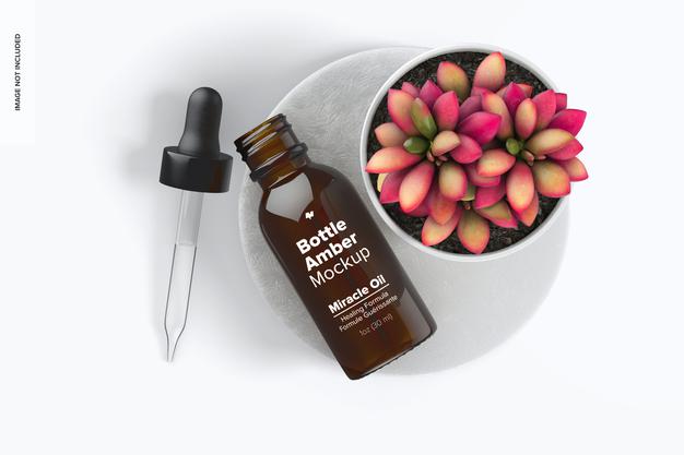 1 Oz Bottle (Amber) Mockup Psd