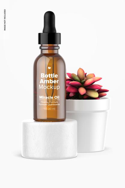 1 Oz Bottle (Amber) Mockup Psd