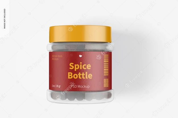 1 Oz Clear Pet Spice Bottle Mockup, Top View Psd