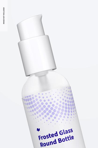 1 Oz Frosted Glass Boston Round Bottle Mockup, Close Up Psd