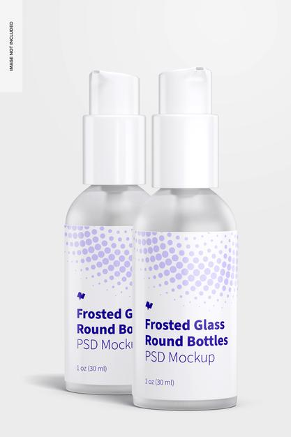 1 Oz Frosted Glass Boston Round Bottles Mockup, Front View Psd