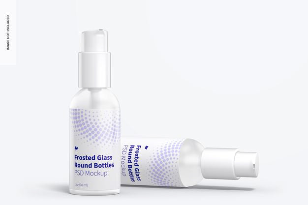 1 Oz Frosted Glass Boston Round Bottles Mockup Psd