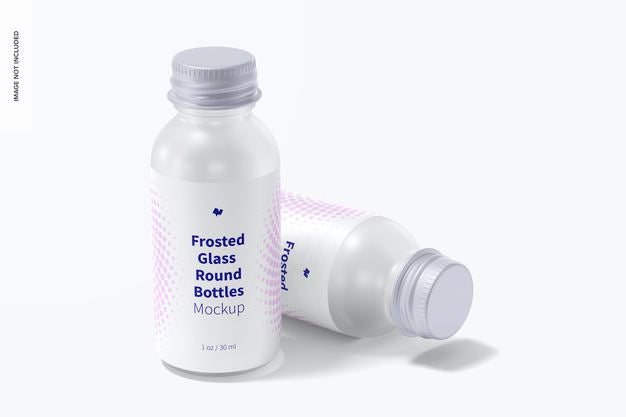 1 Oz Frosted Glass Round Bottles Mockup Psd