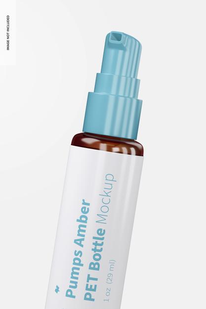 1 Oz Pumps Amber Pet Bottle Mockup, Close Up Psd