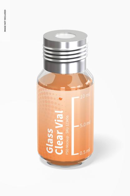10 Ml Glass Clear Vial Mockup, Front View Psd