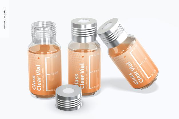 10 Ml Glass Clear Vials Mockup Psd