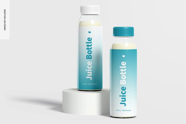 10 Oz Clear Pet Juice Bottles Mockup, Front View Psd