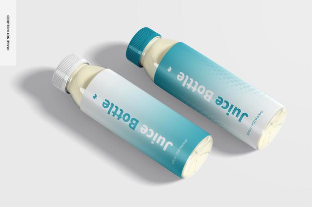10 Oz Clear Pet Juice Bottles Mockup Psd