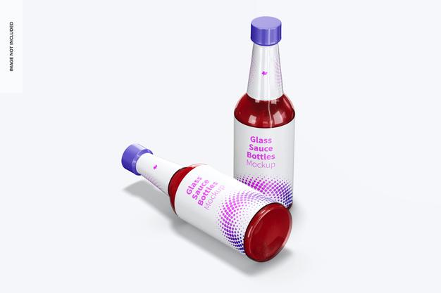 10 Oz Glass Sauce Bottles Mockup Psd