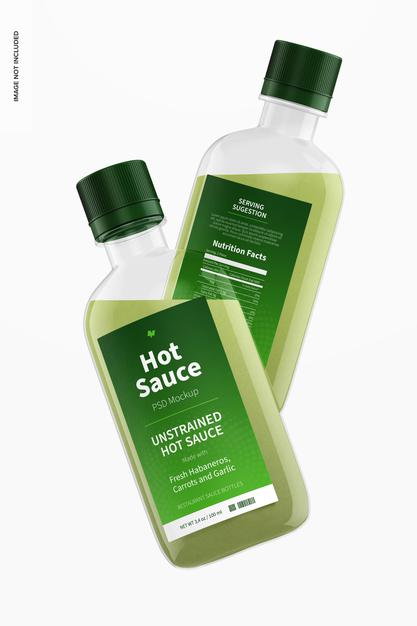 100 Ml Hot Sauce Bottles Mockup Psd