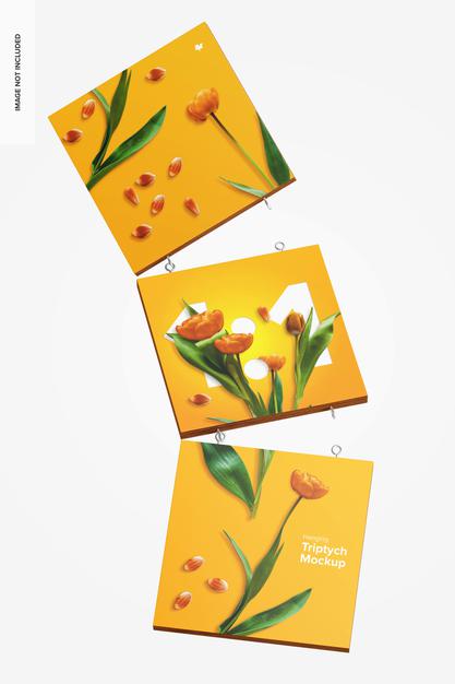 1:1 Hanging Triptych Mockup Psd