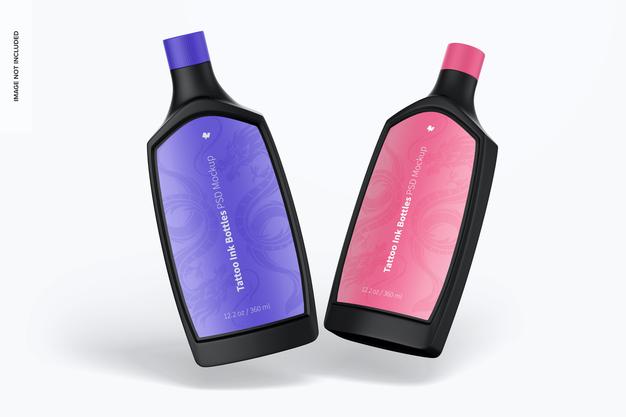 12.2 Oz Tattoo Ink Bottles Mockup, Falling Psd