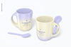 12 Oz Ceramic Mugs With Spoon Mockup Psd