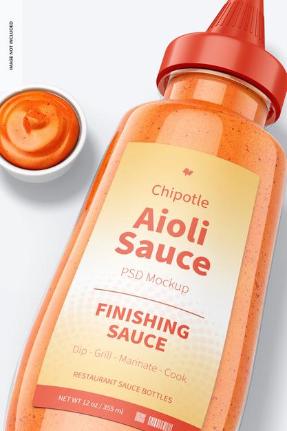 12 Oz Chipotle Aioli Sauce Bottle Mockup Psd